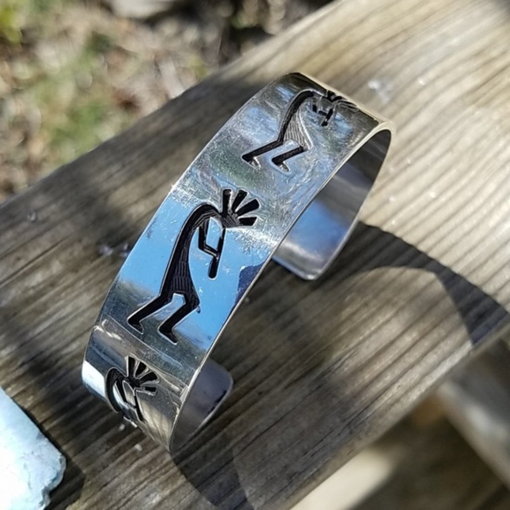 Sterling Kokopelli Mens Cuff Bracelet